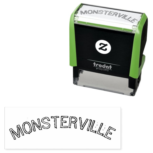 TAMPON AUTO-ENCREUR  " MONSTERVILLE " SCARY HALLOWEEN, MOT DE MONSTRE A (En situation)