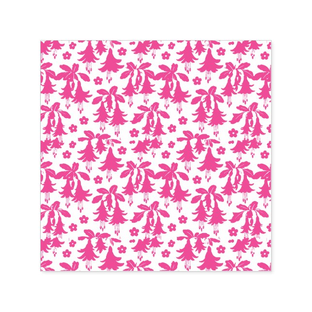 Tampon Auto-encreur Motif floral fuchsia rose – Botanique rétro (Design)