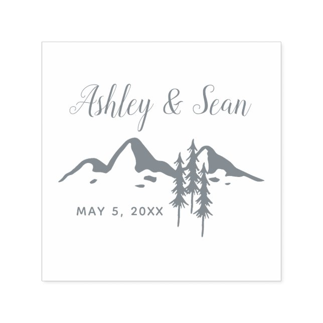 Tampon Auto-encreur Mountains Rustic Wedding Monogram (Design)