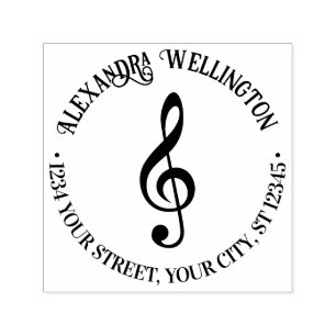 Tampon Auto-encreur Music Treble Clef G Clef Round Nom Adresse de reto