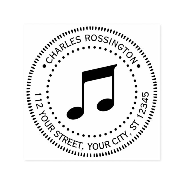 Tampon Auto-encreur Musique Notes musicales Nom rond Adresse de retour (Design)