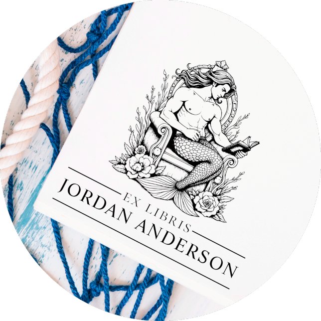 Tampon Auto-encreur Mythique Masculine Merman Ex Libris Bibliothèque L (Créateur téléchargé)