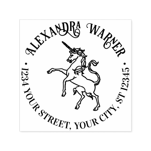 Tampon Auto-encreur Mythique Unicorn Line Art Name Adresse de retour (Design)