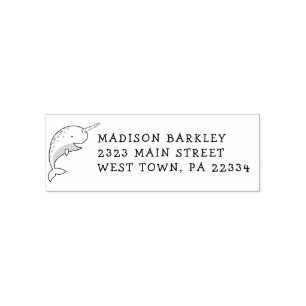 Tampon Auto-encreur Narwhal Kid's Cute Whale Return Adresse Stamp