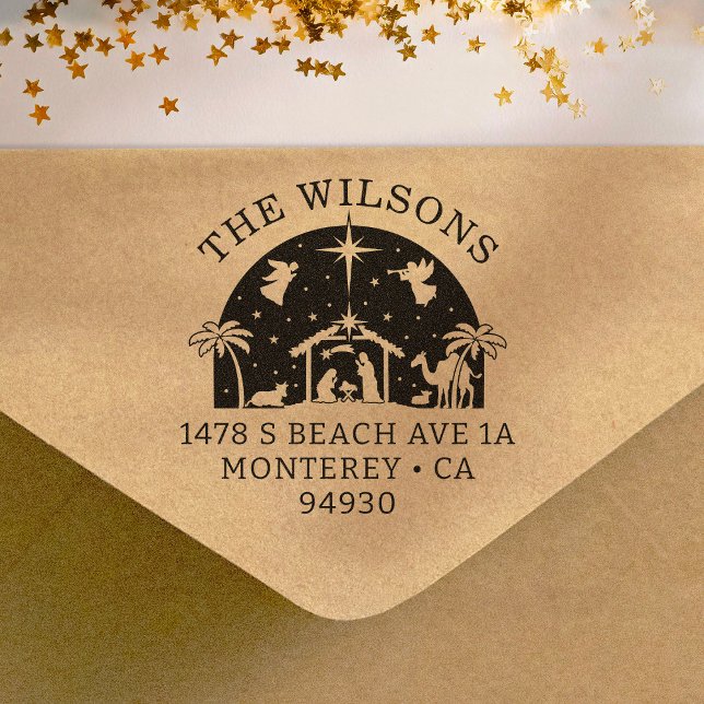 Tampon Auto-encreur Nativité Scène Bébé Jésus Christ Adresse de retour (Créateur téléchargé)