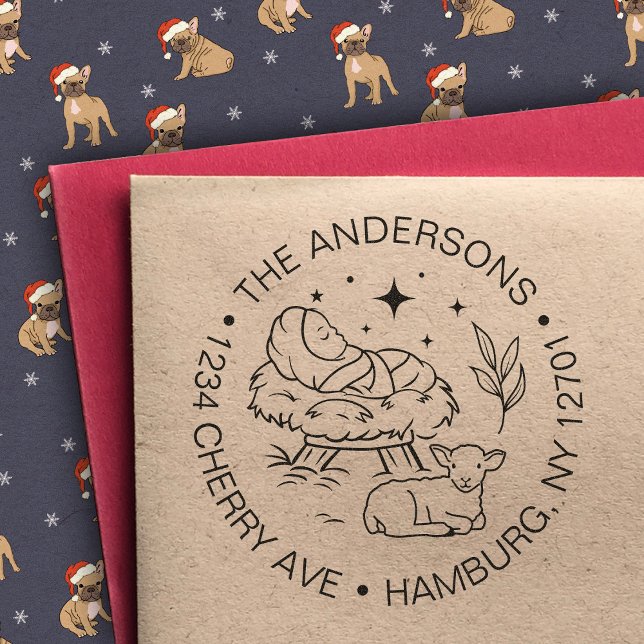 Tampon Auto-encreur Nativité Scène Bébé Jésus Christ Adresse de retour (Créateur téléchargé)