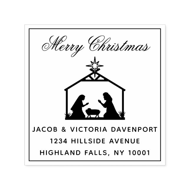 Tampon Auto-encreur Nativité simple Religieux Noël Adresse de retour (Design)