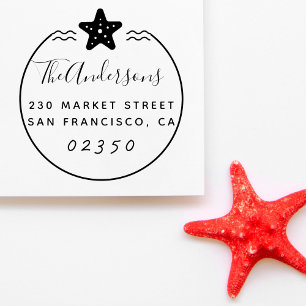 Tampon Auto-encreur Nautical Starfish Nom de famille et adresse de ret