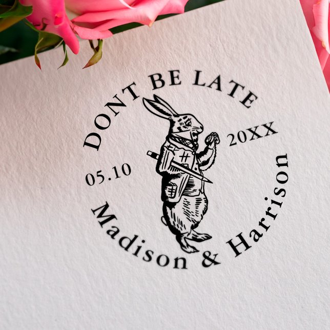 Tampon Auto-encreur Ne soyez pas en retard Alice au pays des merveille (Don't Be Late Alice In Wonderland Rabbit Wedding Self-inking Stamp)