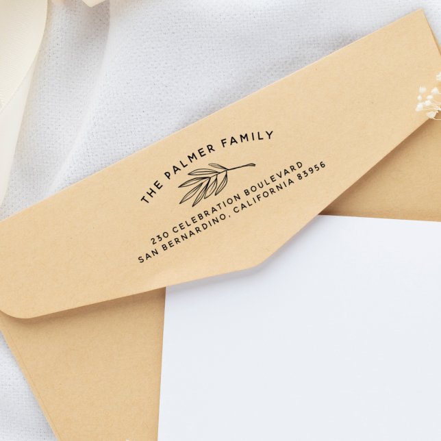Tampon Auto-encreur N'importe quel nom Minimal Leaf Adresse de retour (Rubber Stamp Mock-up)