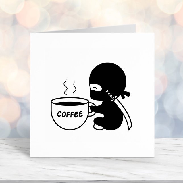 Tampon Auto-encreur Ninja minuscule avec grande tasse de café (Créateur téléchargé)