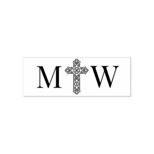 Tampon Auto-encreur Nœud Celtique Élégant Croix Couple 2 Initial Monog