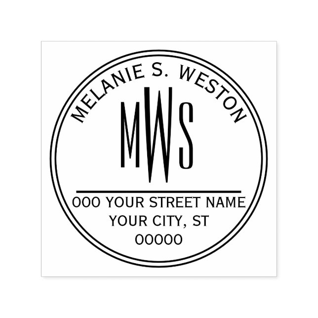 Tampon Auto-encreur Nom Adresse de Retour 3 Initial Monogramme 2X Cadr (Design)