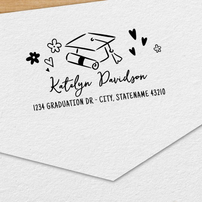 Tampon Auto-encreur Nom Adresse Doodle de Remise de Diplômes (Créateur téléchargé)