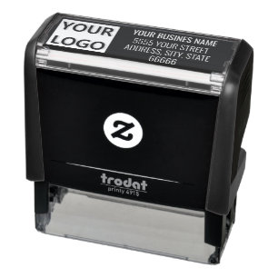 Tampon Auto-encreur Nom commercial Cusatom Logo Adresse Coloris Timbre