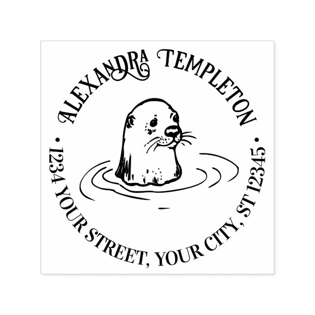 Tampon Auto-encreur Nom d'adresse de retour de tête de loutre mignonne (Design)