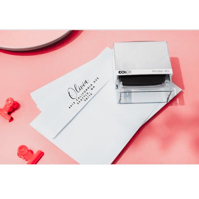 Tampon Auto-encreur Nom d'adresse de retour personnalisé Texte noir (Modern Custom return address self ink stamp)