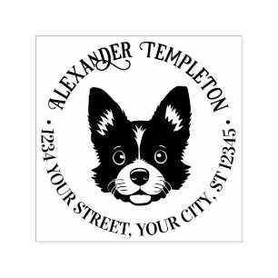 Tampon Auto-encreur Nom d'adresse de retour visage de chien mignon