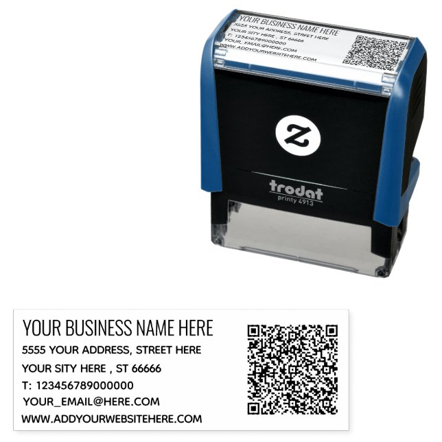 Tampon Auto-encreur Nom de code QR Info Adresse Timbre auto-encastré (En situation)
