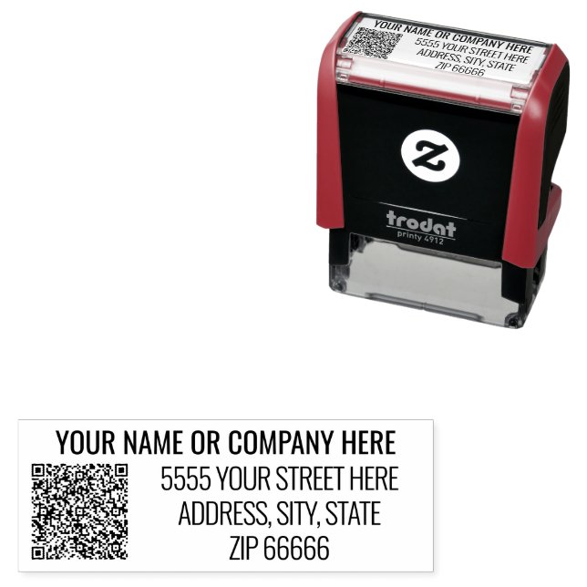Tampon Auto-encreur Nom de code QR personnalisé Adresse Timbre moderne (En situation)