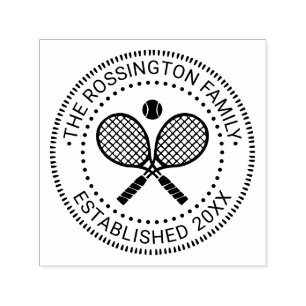 Tampon Auto-encreur Nom de famille à raquettes de tennis croisées Date