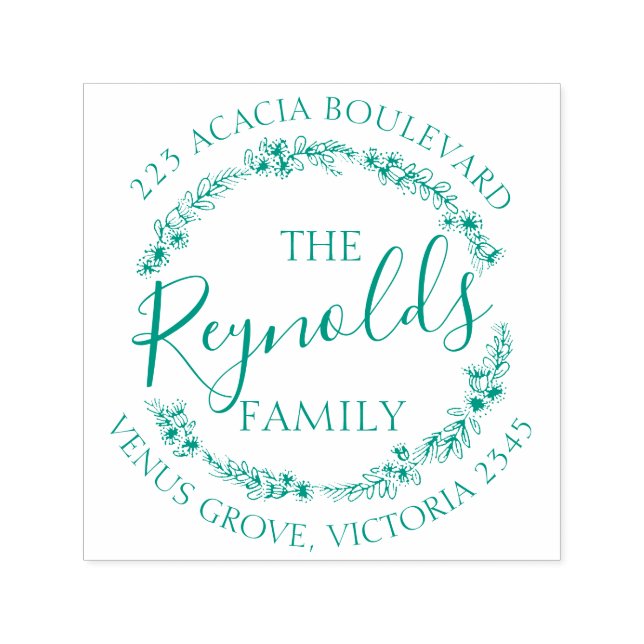 Tampon Auto-encreur Nom de famille couronne fleurie timbre d'adresse d (Design)