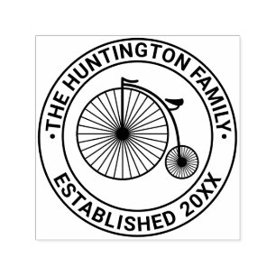 Tampon Auto-encreur Nom de famille de vélocipède Penny Farthing Date d
