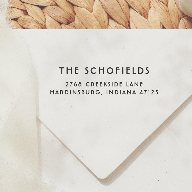 Tampon Auto-encreur Nom de famille déco moderne simple Adresse de reto (Créateur téléchargé)