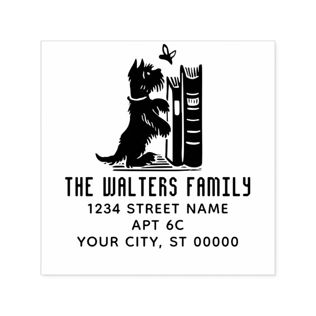 Tampon Auto-encreur Nom De Famille Du Chien Et Du Papillon Cute Adress (Design)