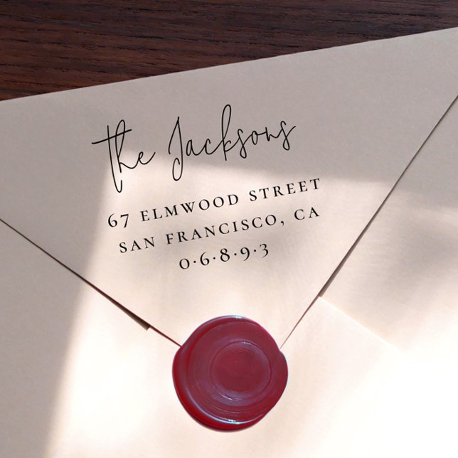 Tampon Auto-encreur Nom de famille du script et adresse du serveur (Script Family Name & Serif Address Self-inking Stamp)