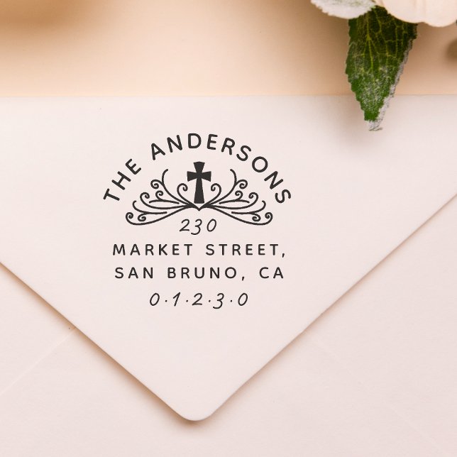 Tampon Auto-encreur Nom de famille et adresse de retour Christian (Stamp Mock-up)