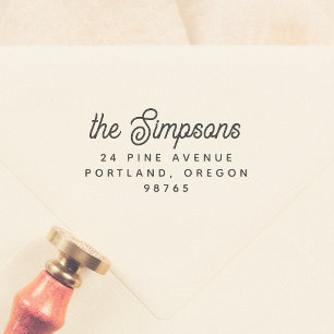 Tampon Auto-encreur Nom de famille et adresse de retour du script rétr