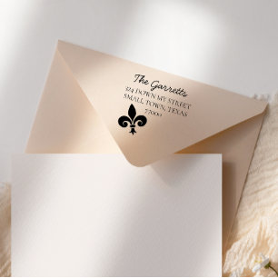 Tampon Auto-encreur Nom de famille Fleur de Lis écrit à la main