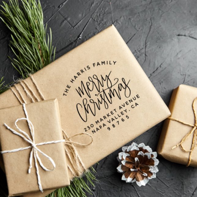 Tampon Auto-encreur Nom de famille, Joyeux Noël & Adresse de retour (Rubber Stamp Mock-up)