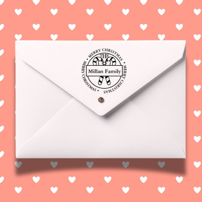 Tampon Auto-encreur Nom de famille Joyeux Noël Chaussettes thème (Personalize your holiday cards and gifts with a Family Name Merry Christmas Candy Sticks )