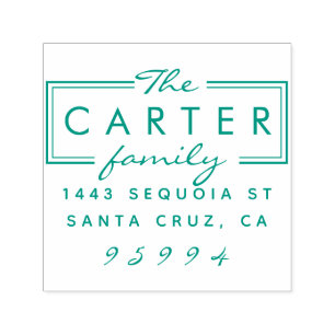 Tampon Auto-encreur Nom de famille moderne Elegant Script Return Adres