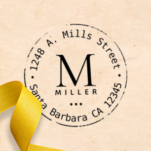 Tampon Auto-encreur Nom de famille Monogram Circle Adresse de retour