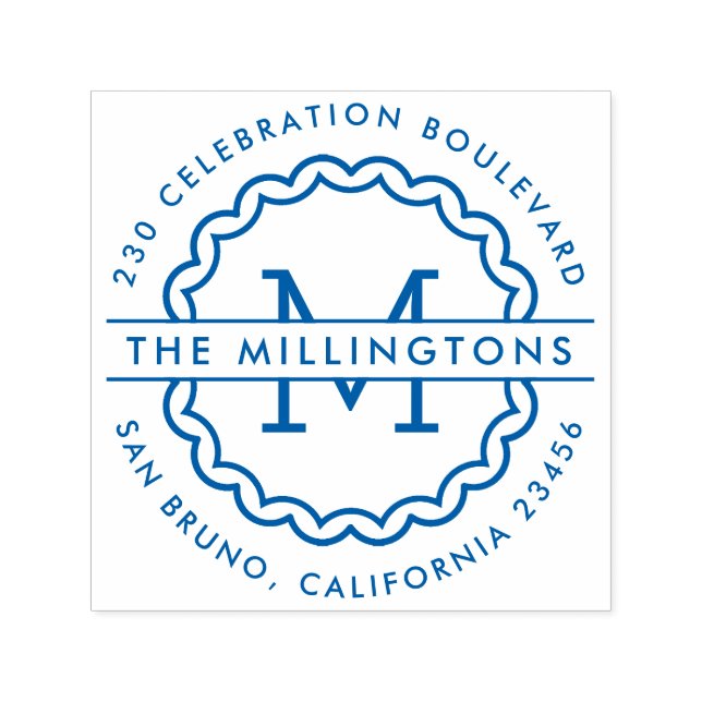 Tampon Auto-encreur Nom de famille Monogramme Ronde personnalisée Adre (Design)