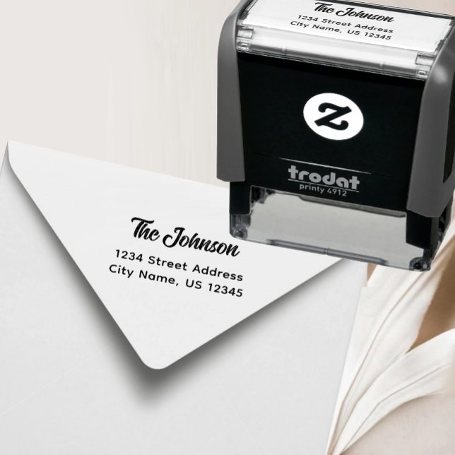 Tampon Auto-encreur Nom de famille personnalisé | Moderne (Minimalist Script Return Address Self-inking Stamp)