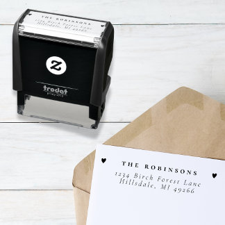 Tampon Auto-encreur Nom de famille simple et coeur | Adresse de retour