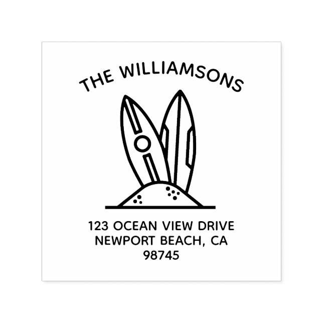 Tampon Auto-encreur Nom de famille Surf Board Adresse de retour (Design)