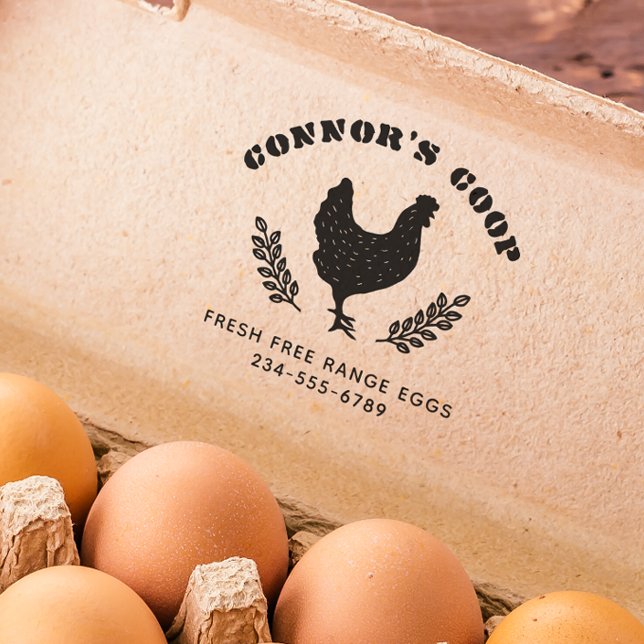 Tampon Auto-encreur Nom de la ferme de crayon gras Oeuf de poulet rust (Rubber Stamp Mock-up)
