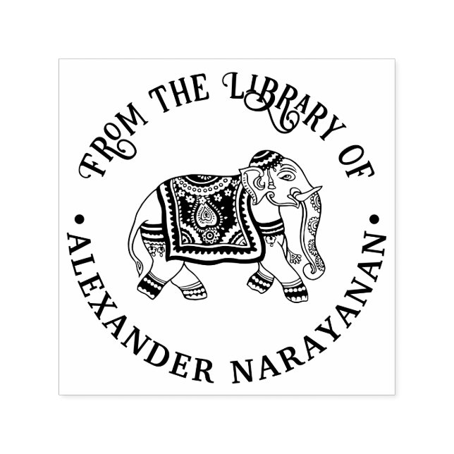 Tampon Auto-encreur Nom de l'éléphant indien Mehndi Nom de la biblioth (Design)