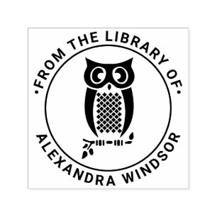 Tampon Auto-encreur Nom de livre de bibliothèque de branche de hibou