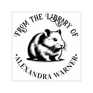 Tampon Auto-encreur Nom de livre de bibliothèque de hamster mignon et 