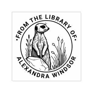 Tampon Auto-encreur Nom de livre de bibliothèque de suricate mignon #1