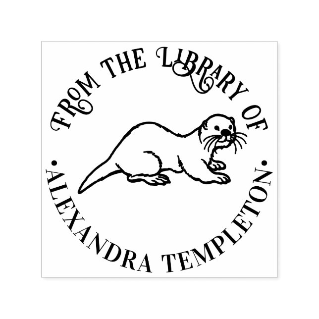 Tampon Auto-encreur Nom de livre de bibliothèque rond de loutre de mer (Design)