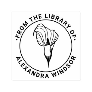 Tampon Auto-encreur Nom de livre élégant de la bibliothèque de lys cal