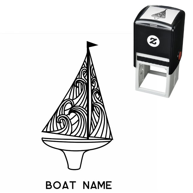 Tampon Auto-encreur Nom du bateau à voile (Sailing boat and custom text boat name modern self inking stamp)
