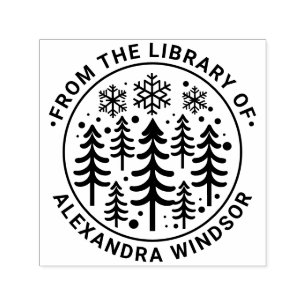 Tampon Auto-encreur Nom du livre de la bibliothèque Sapins et flocons